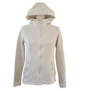 90 Degree by Reflex Women Hooded Jacket S Full Zip Activewear Heather Cream Gray